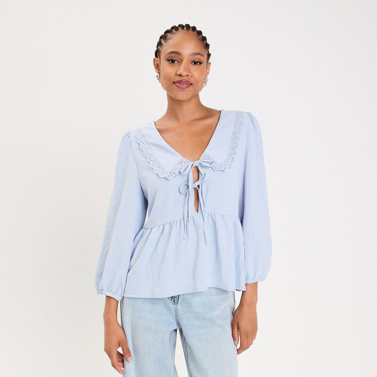 Blouse col claudine denim snow gris femme