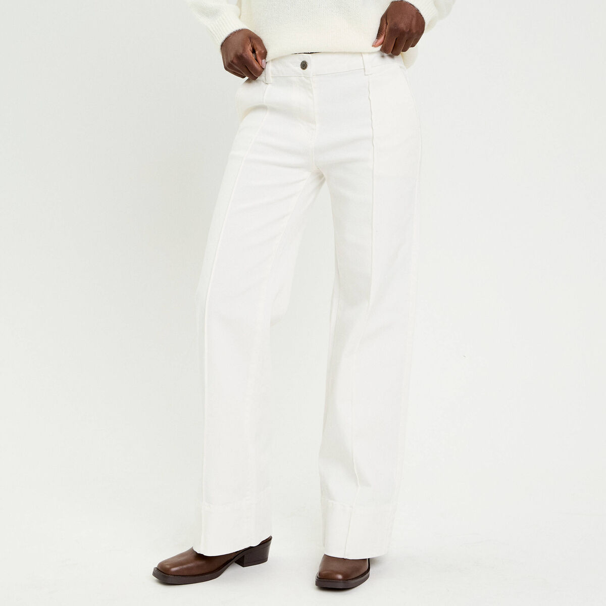 Jean wide leg taille standard denim blanc femme