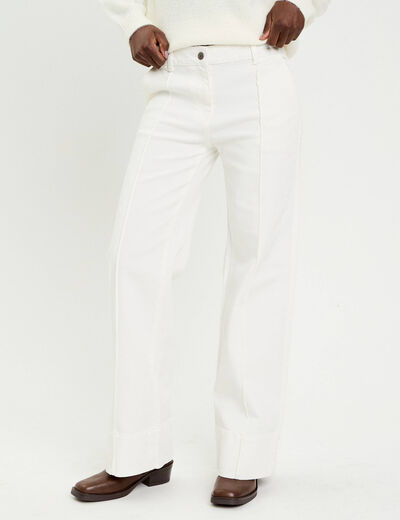 Jean wide leg taille standard denim blanc femme