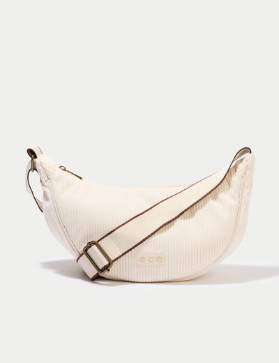 Sac banane velours c&ocirc;tel&eacute; ecru femme