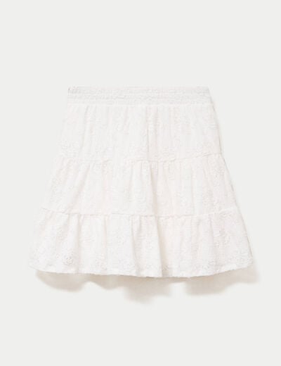 Jupe courte &eacute;vas&eacute;e en maille ecru femme