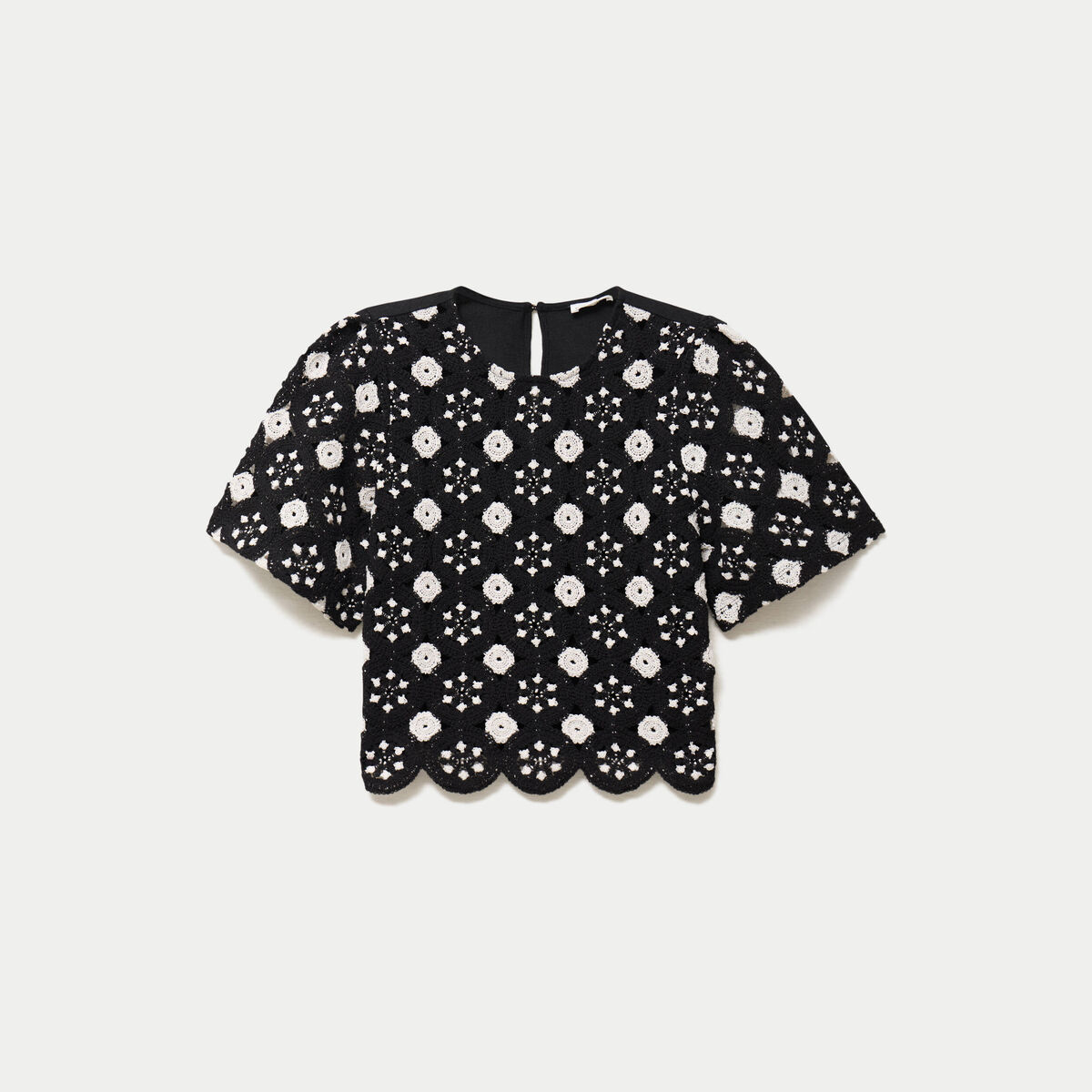 T-shirt manches courtes aspect dentelle ecru femme