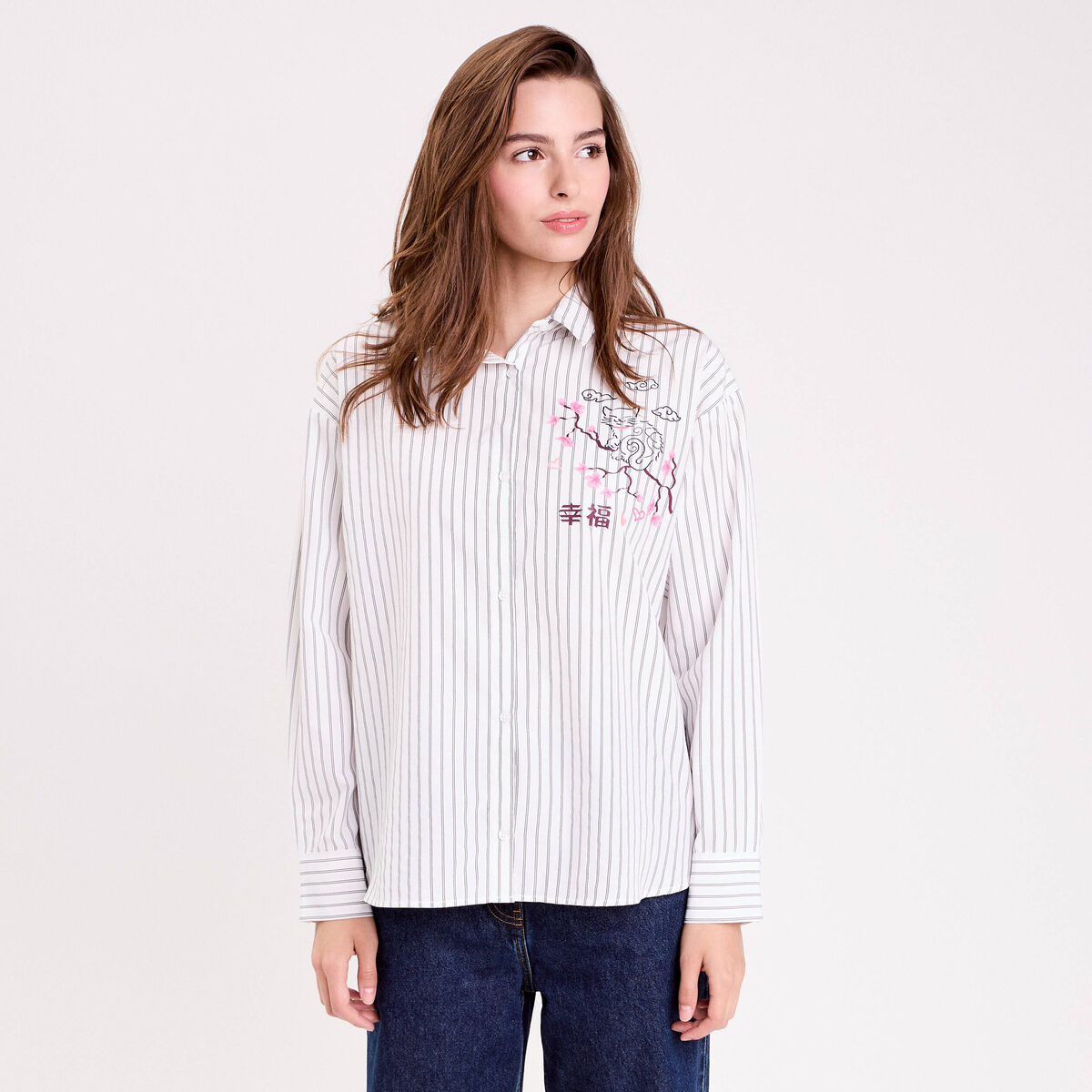 Chemise col chemise manches longues blanc femme