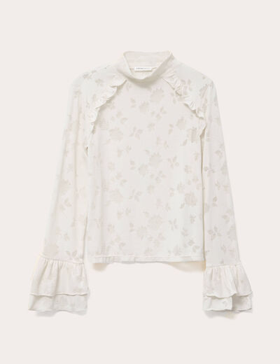 Blouse ajour&eacute;e col montant dentelle ivoire femme