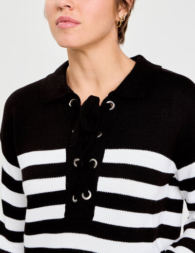 Pull col chemise manches longues noir femme