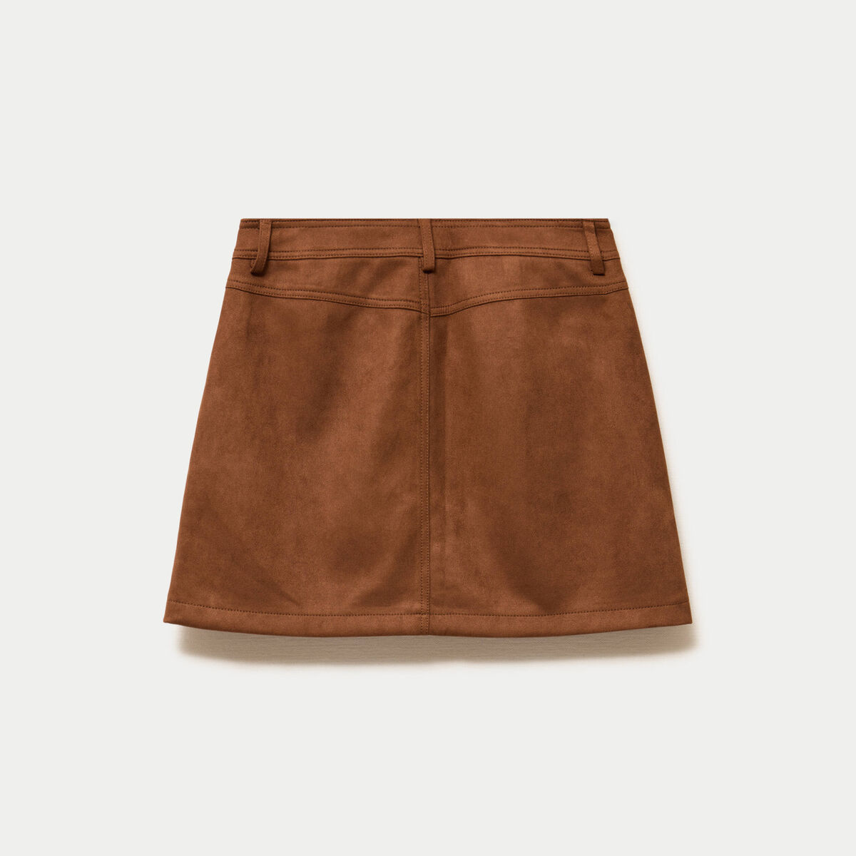 Jupe-short trap&egrave;ze aspect daim marron femme