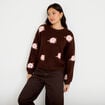 Pull ample col rond manches longues marron fonc&eacute; femme