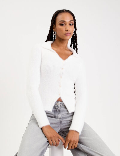 Gilet coupe ajust&eacute;e ecru femme
