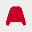 Gilet col v broderie manches longues rouge femme