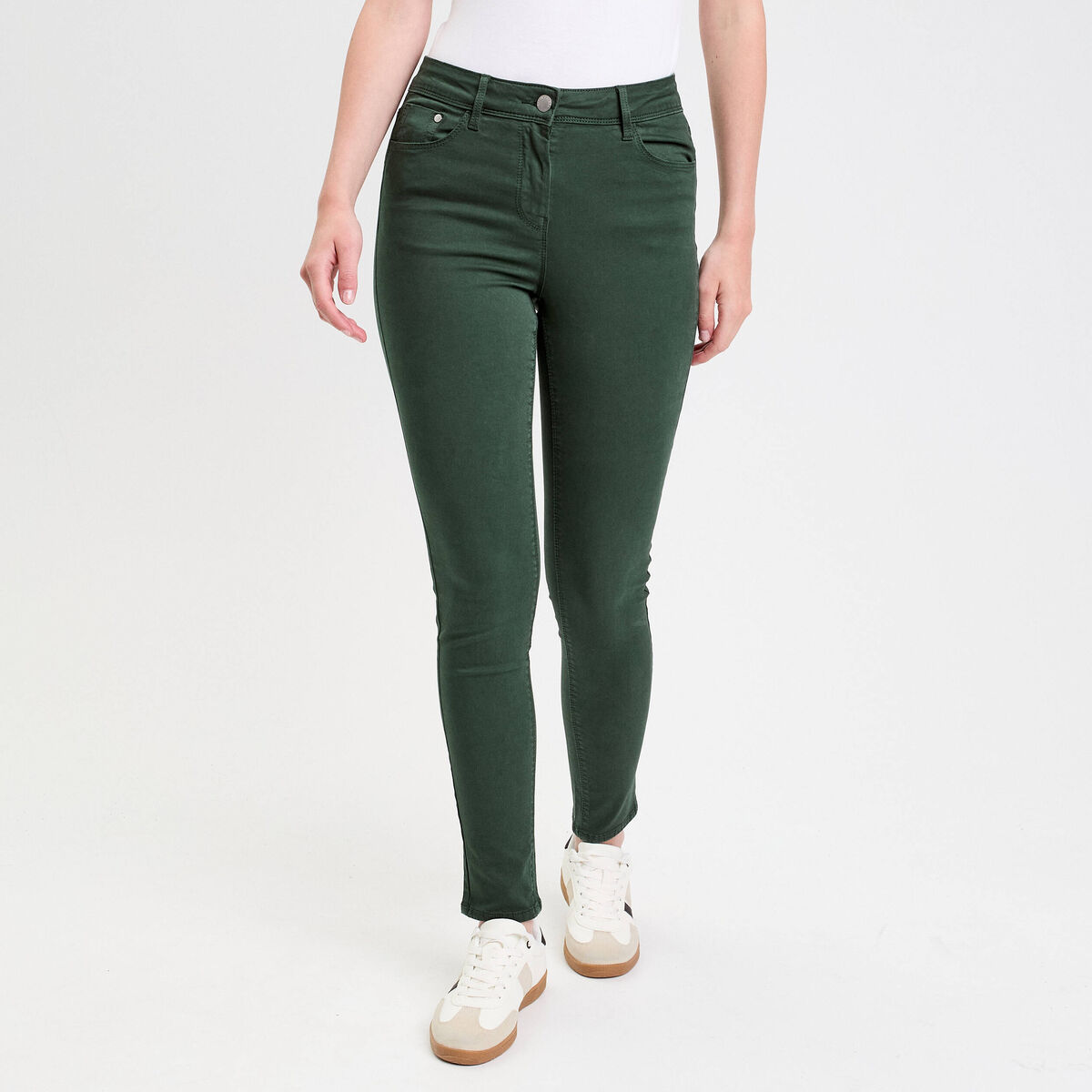 Jeans slim 5 poches vert fonc&eacute; femme