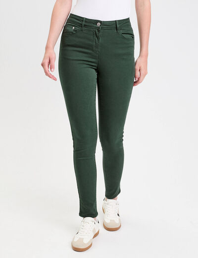Jeans slim 5 poches vert fonc&eacute; femme