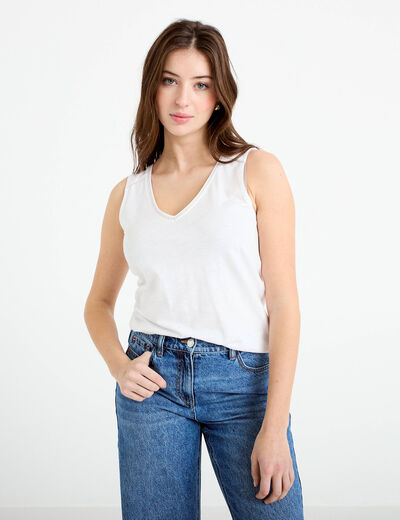 D&eacute;bardeur col v blanc femme