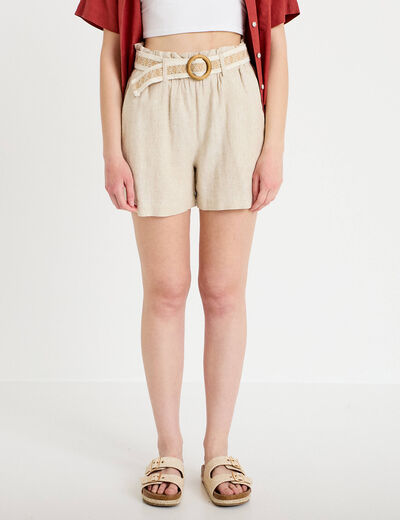 Short avec ceinture amovible beige femme