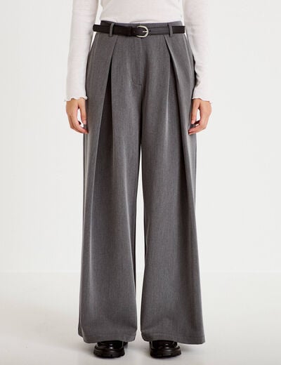 Pantalon large avec ceinture amovible gris clair femme