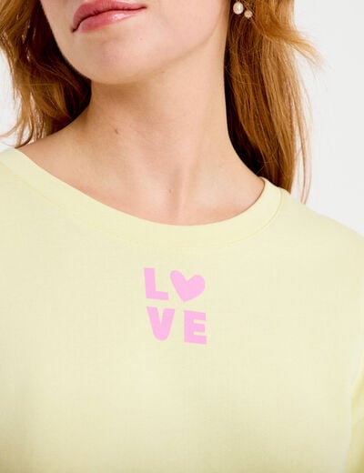 Sweat oversize cropped col rond jaune clair femme