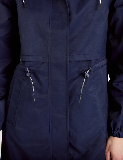Parka &agrave; capuche taille ajustable bleu marine femme