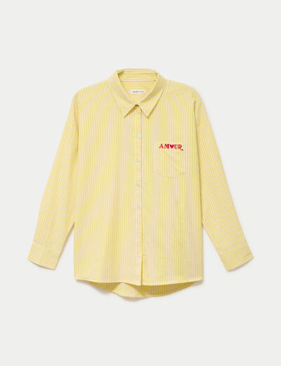 Chemise droite broderie col am&eacute;ricain jaune femme