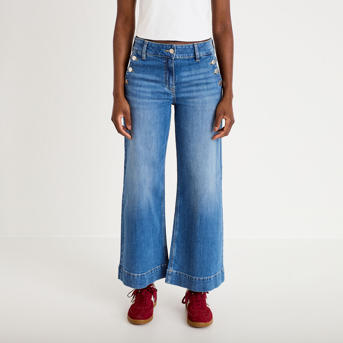 Jean wide leg cropped taille haute denim double stone femme