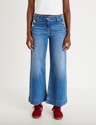 Jean wide leg cropped taille haute denim double stone femme