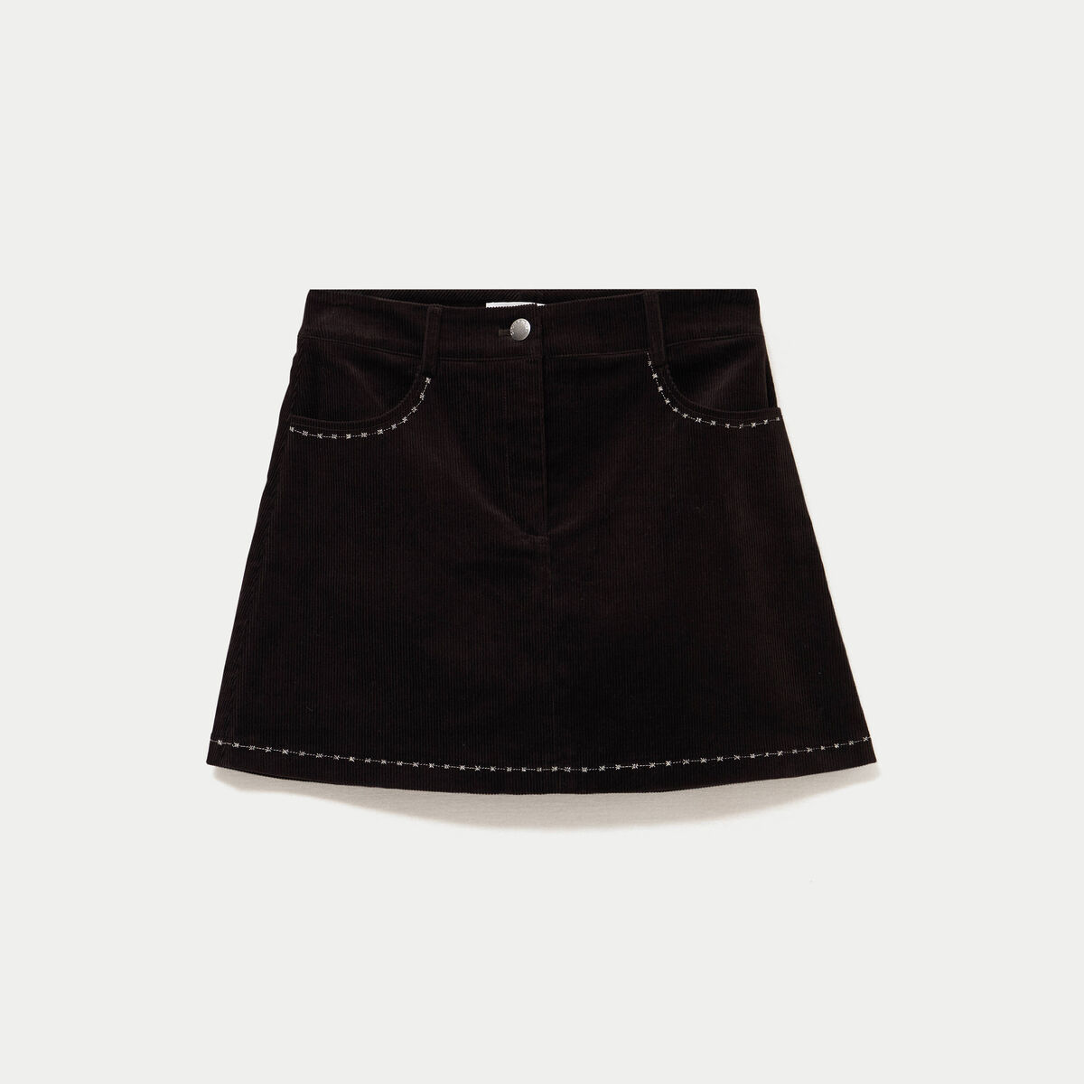 Jupe-short trap&egrave;ze en velours marron fonc&eacute; femme