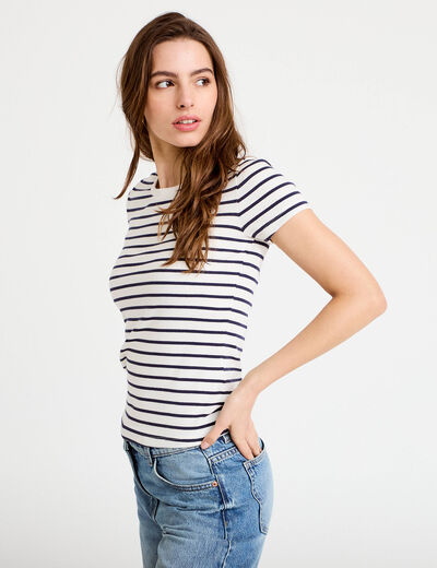 T-shirt c&ocirc;tel&eacute; ajust&eacute; blanc femme