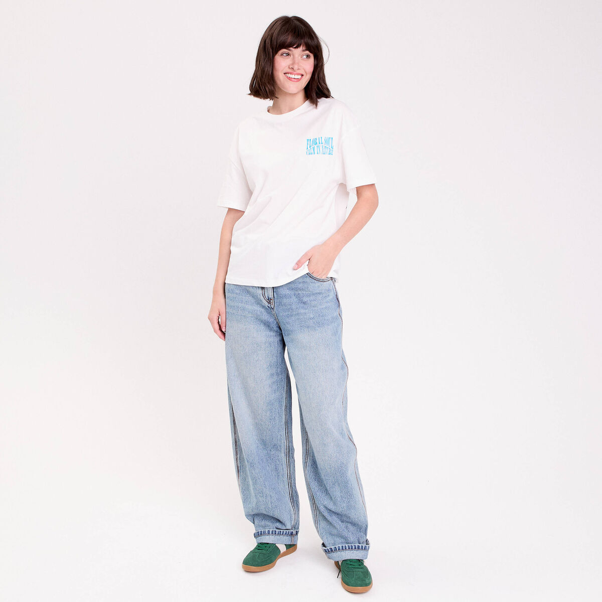 Top oversize manches courtes longues ecru femme