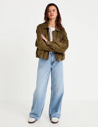 Jean wide leg taille haute Petite denim double stone femme