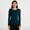 T-shirt uni &agrave; manches longues vert fonc&eacute; femme