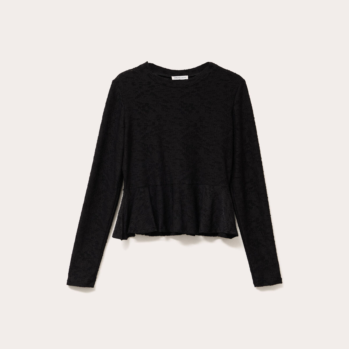 Blouse ajust&eacute;e col rond manches longues noir femme
