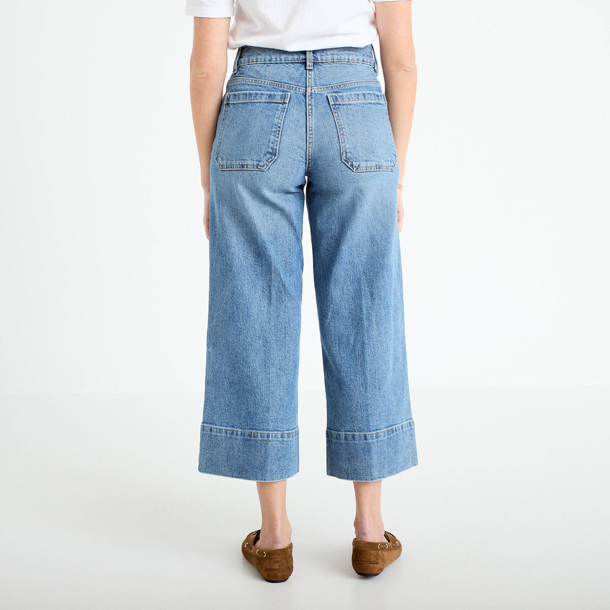 Jean wide leg cropped taille haute denim stone femme