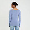 T-shirt uni &agrave; manches longues bleu gris femme
