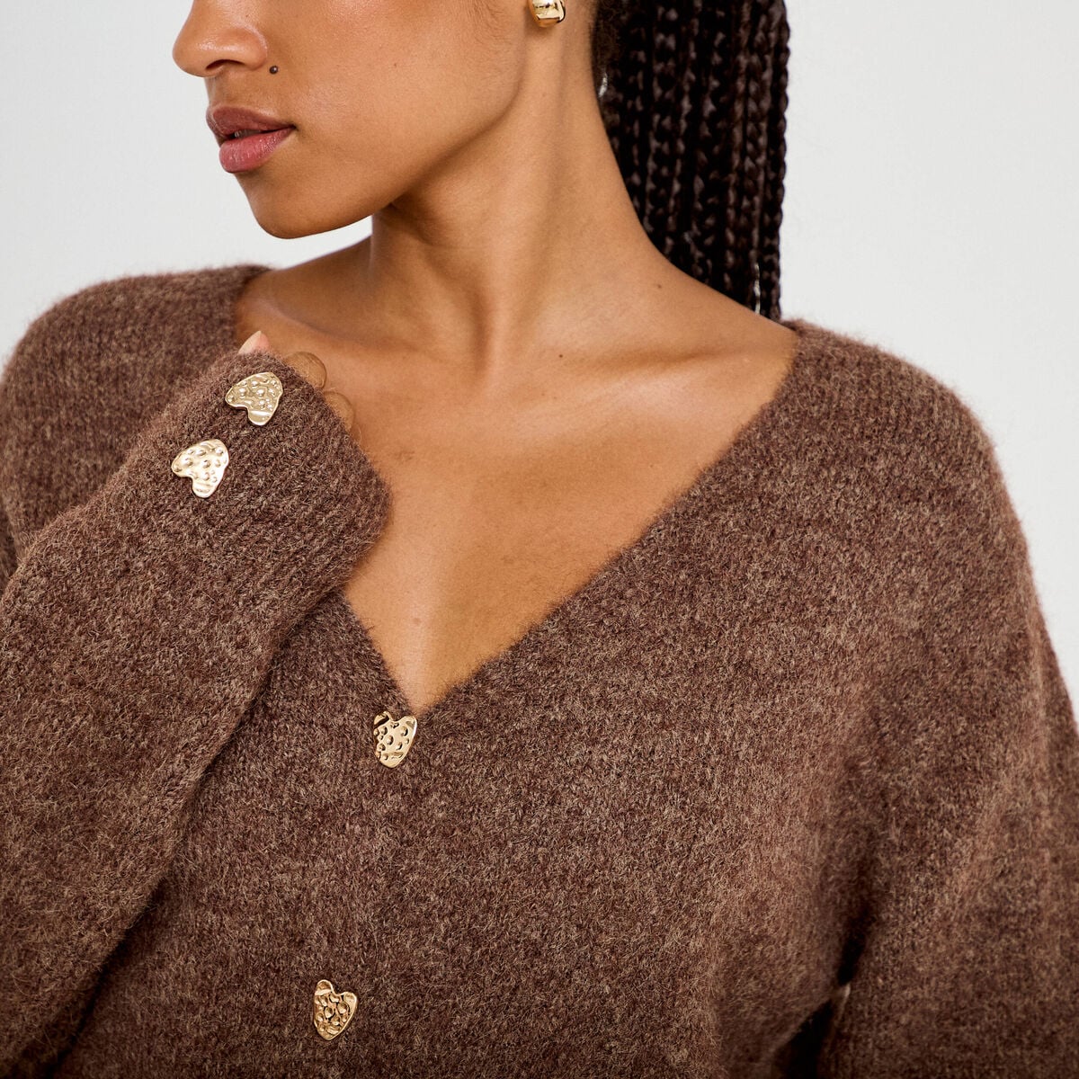 Gilet court avec boutons coeur bordeaux femme