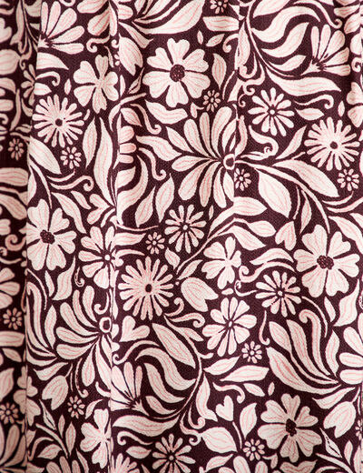 Robe longue &eacute;vas&eacute;e col v manches courtes marron femme