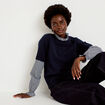 Pull col rond vichy manches longues bleu marine femme
