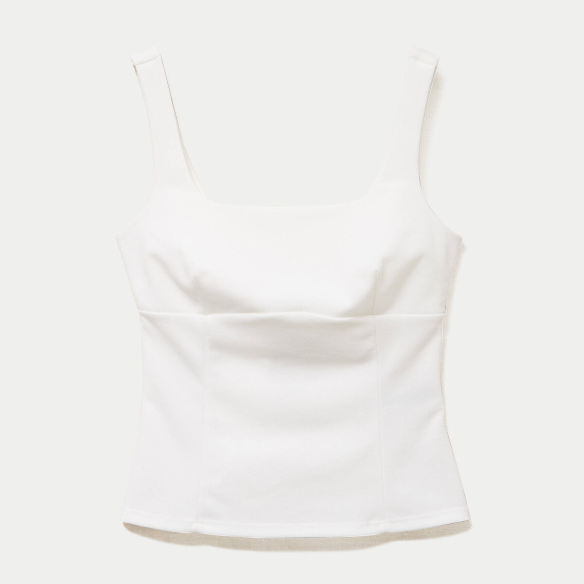 Top cintr&eacute; sans manches col carr&eacute; ecru femme