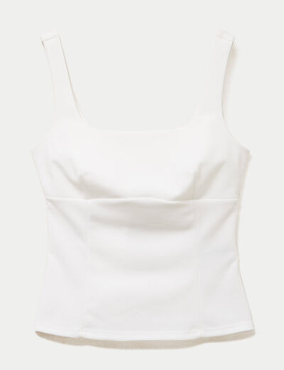Top cintr&eacute; sans manches col carr&eacute; ecru femme