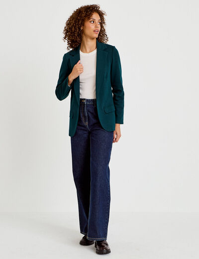 Veste blazer cintr&eacute;e vert fonc&eacute; femme