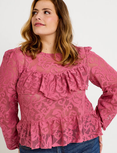 Blouse en dentelle manches longues vieux rose femme