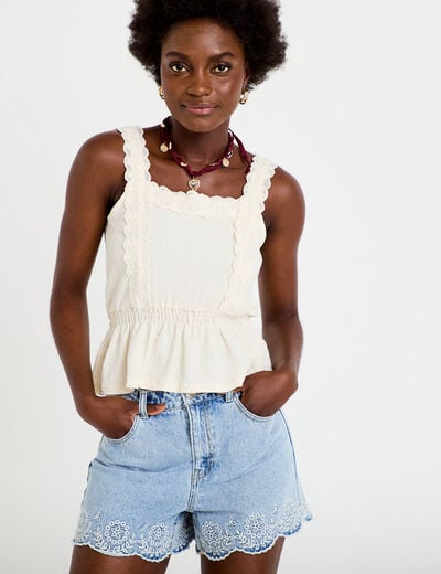 Short en jean avec broderie denim bleach femme