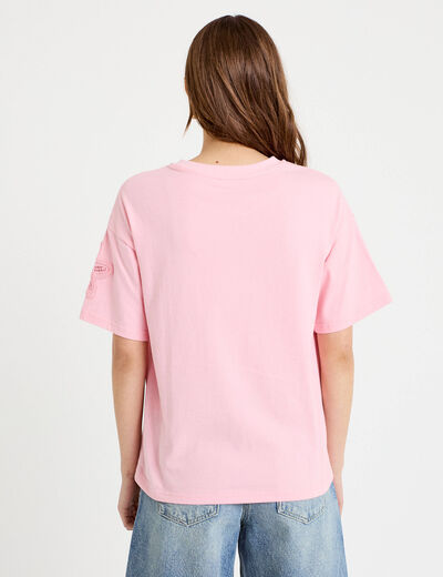 T-shirt col rond manches courtes rose corail femme