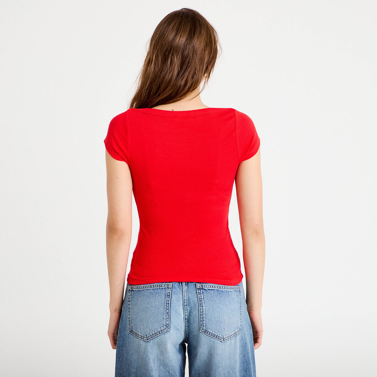 T-shirt cintr&eacute; col bateau rouge femme