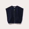 Gilet oversize sans manches col rond bleu marine femme