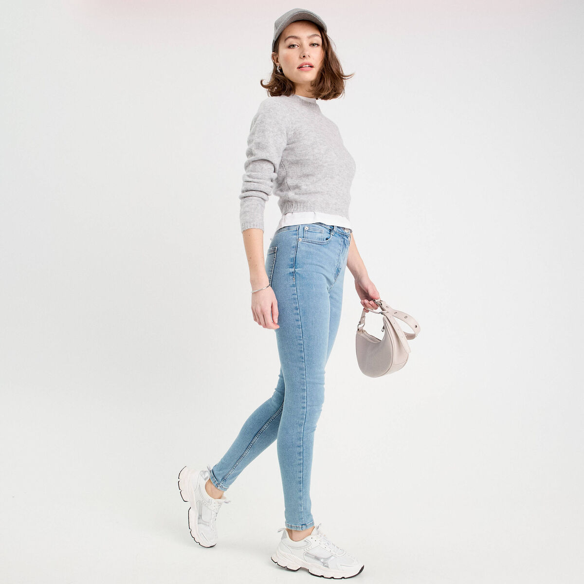 Jeans skinny taille haute denim bleach femme