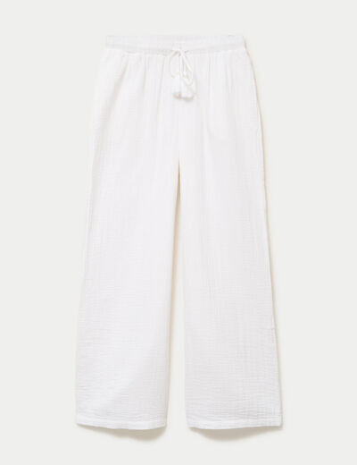 Pantalon large taille standard blanc femme