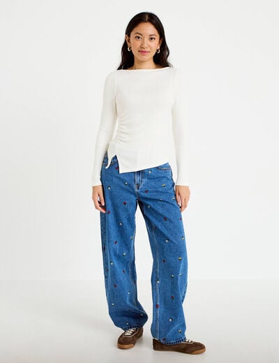 Jean avec broderie bleu femme