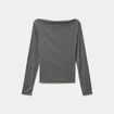 T-shirt col b&eacute;nitier manches longues gris fonc&eacute; femme