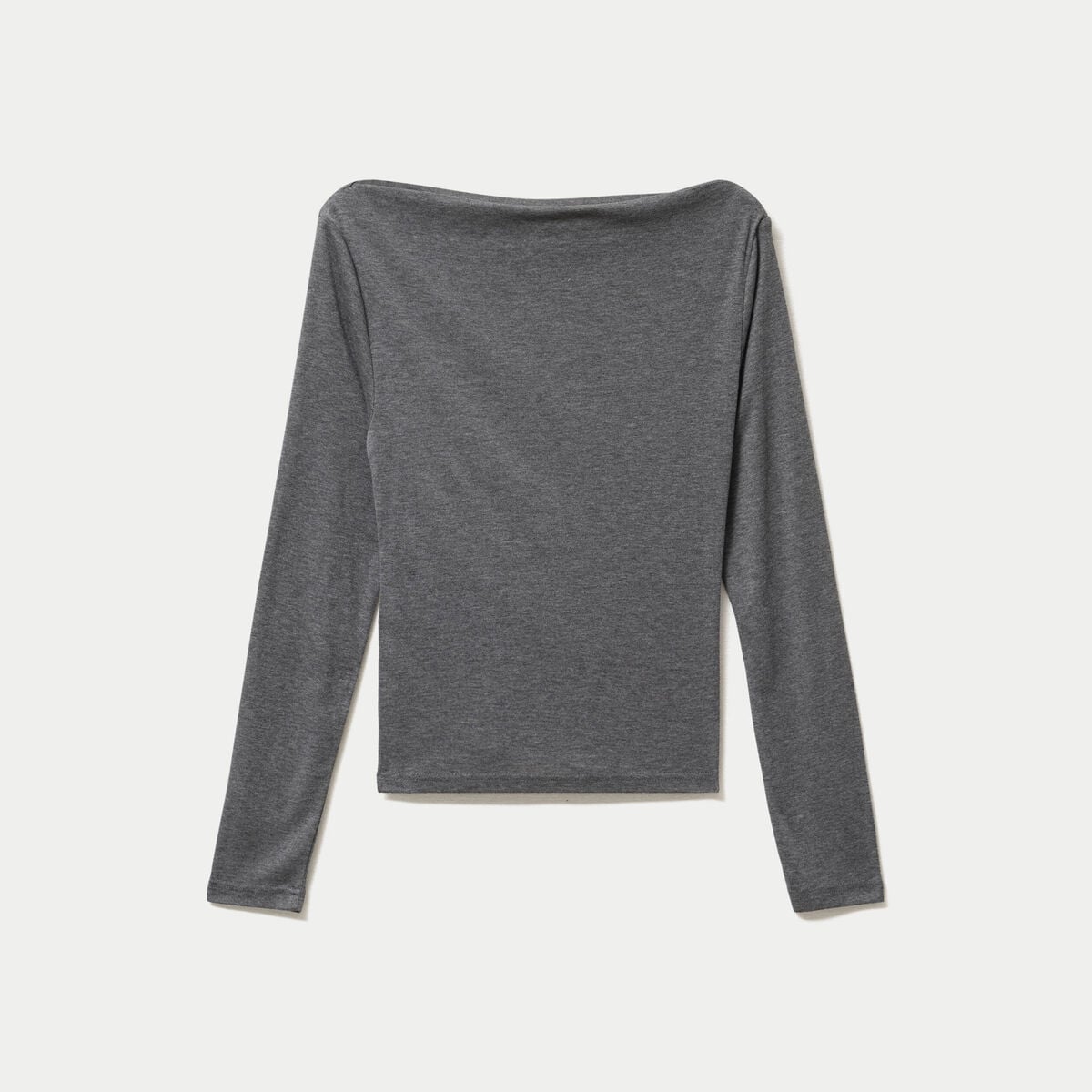 T-shirt col b&eacute;nitier manches longues gris fonc&eacute; femme