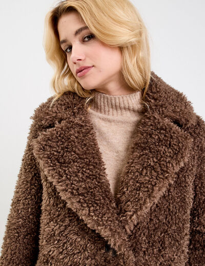 Manteau fausse fourrure marron femme