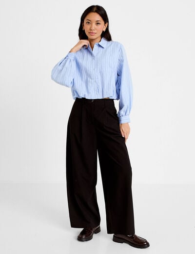 Chemise ample cropped effet boule bleu femme