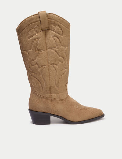 Bottes aspect daim beige femme